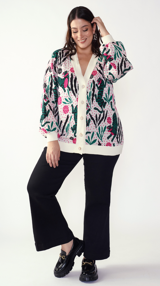 DISCOLA® Fiera Jacquard Cardigan – Cream Embroidered