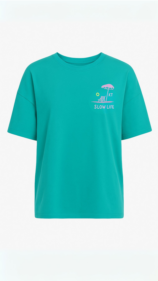 Slow Life T-shirt in Green – Plus Size Cotton