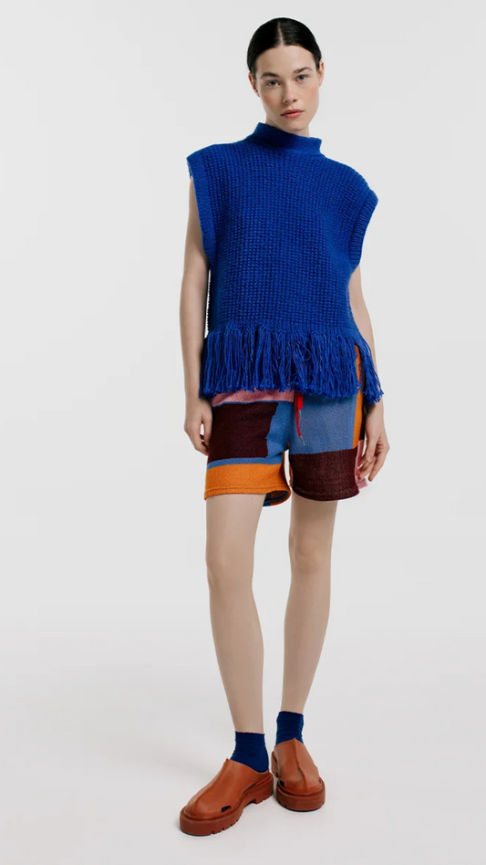 MAGLIONE Fringed Knit Vest – Blue – Oversized Fit