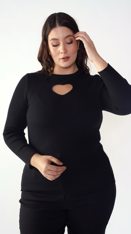 Heart Cutout Knit Sweater – Black