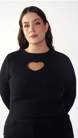 Heart Cutout Knit Sweater – Black