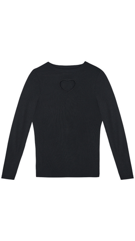 Heart Cutout Knit Sweater – Black