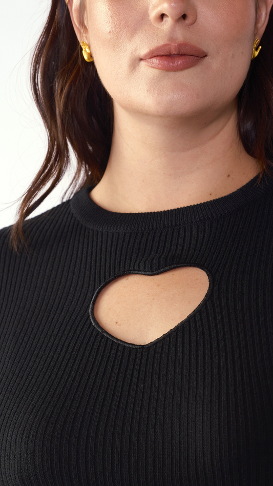 Heart Cutout Knit Sweater – Black