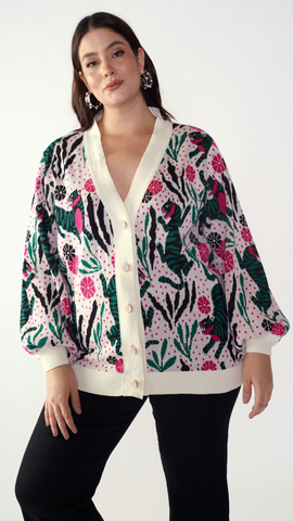 Fiera Jacquard Cardigan – Cream Embroidered