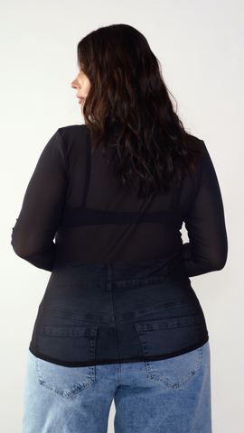 DISCOLA® Mesh Celes Top – Black Semi-Mock Neck
