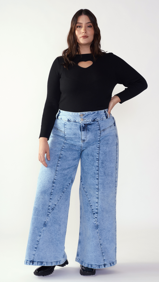 DISCOLA® Jean Celestia – Light Blue Wide-Leg Denim