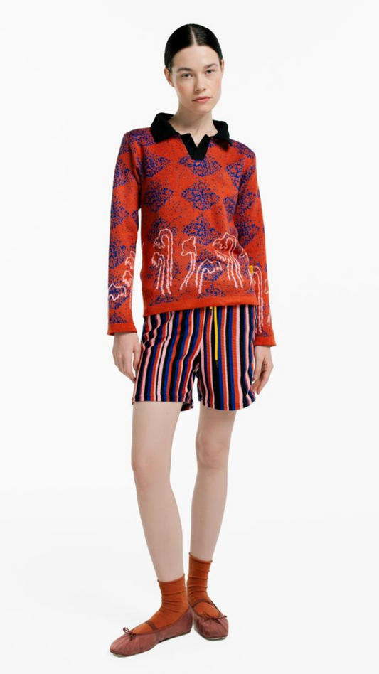 MAGLIONE Polo Knit – Páramo Motif – Rust/Blue