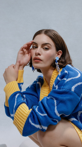 MAGLIONE Cardigan – Elemento Agua – Blue/Yellow Waves