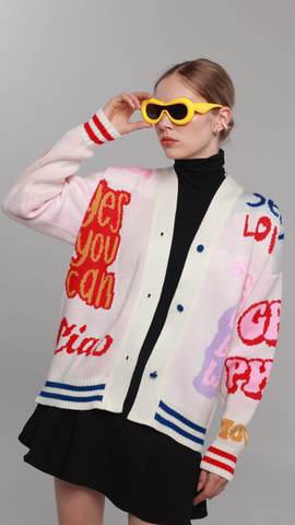 MAGLIONE Cardigan – Maglione Girls – Graphic Slogan