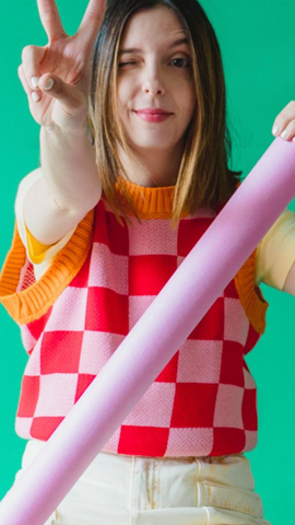 MAGLIONE Knit Vest – Fun Check – Pink/Orange