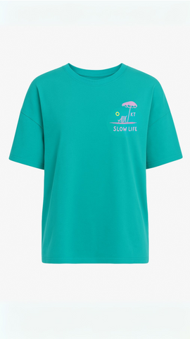 Slow Life T-shirt in Green – Plus Size Cotton