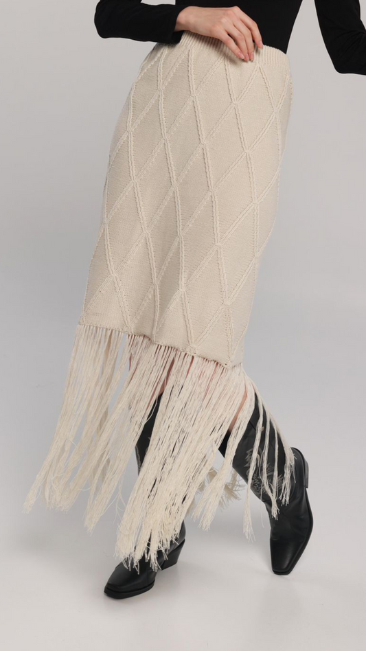 MAGLIONE Not So Basic Skirt – Fringe Hem – Cream