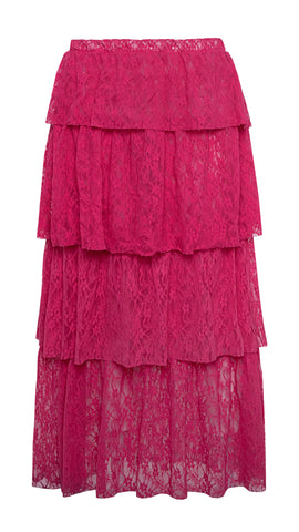 Falda Midi Volantes Fucsia