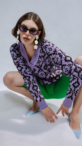 MAGLIONE Sweater – Elemento Aire – Lilac/Black Geometric