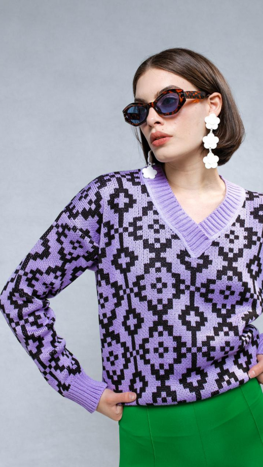 MAGLIONE Sweater – Elemento Aire – Lilac/Black Geometric