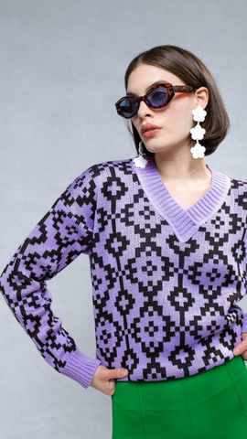 MAGLIONE Sweater – Elemento Aire – Lilac/Black Geometric