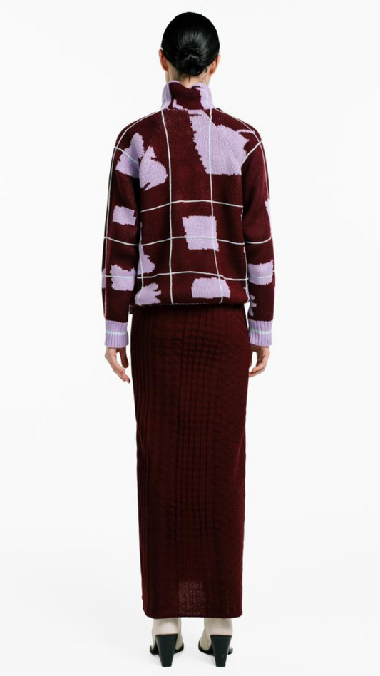 MAGLIONE Turtleneck Sweater – Tartan Check – Lilac/Wine – Regular Fit