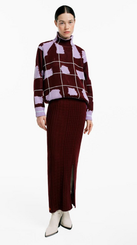 MAGLIONE Turtleneck Sweater – Tartan Check – Lilac/Wine – Regular Fit